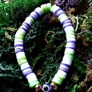 Purple and green evil eye bracelet